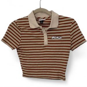 Monet Skateboards Striped Cropped Short Sleeve Polo Shirt